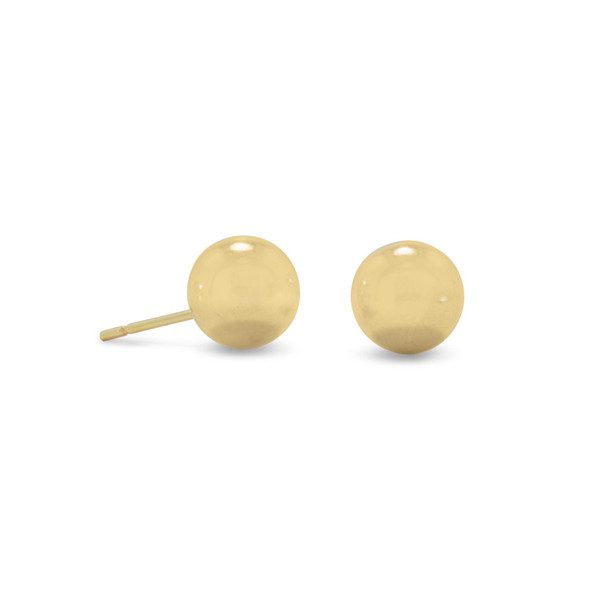 Sterling Silver 14 Karat Gold Plated 8mm Ball Stud Earrings