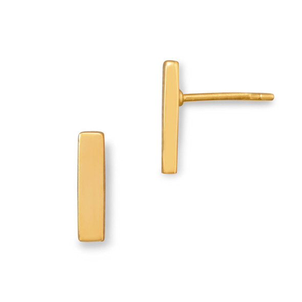 Sterling Silver 14 Karat Gold Plated Bar Stud Earrings