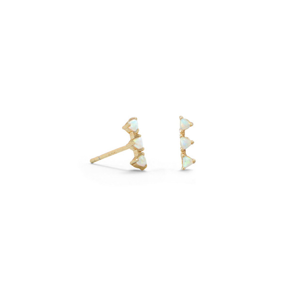 Sterling Silver 14 Karat Gold Plated Mini Triangle Synthetic White Opal Studs