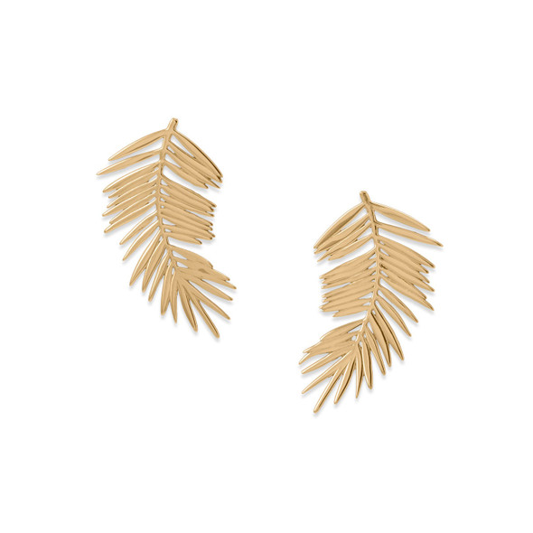 Sterling Silver 14 Karat Gold Plated Palm Leaf Post Earrings