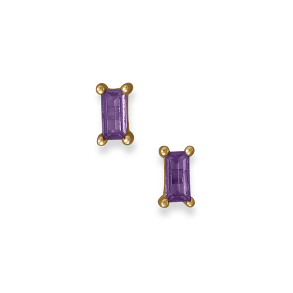 Sterling Silver 14 Karat Gold Plated Purple Baguette CZ Earrings