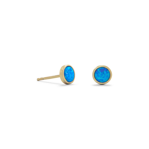 Sterling Silver 14 Karat Gold Plated Synthetic Blue Opal Studs