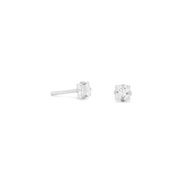 Sterling Silver 3mm CZ Square Earrings