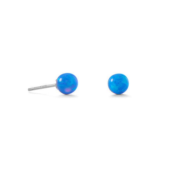 Sterling Silver 5mm Blue Synthetic Opal Stud Earrings