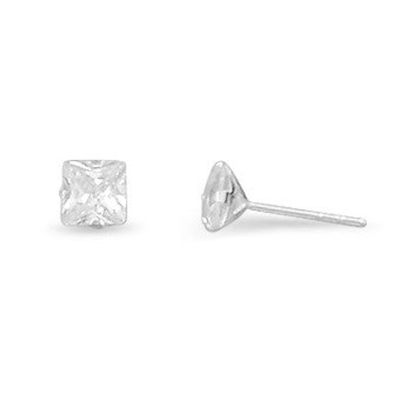 Sterling Silver 5x5mm Square CZ Stud Earrings