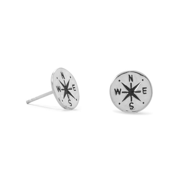 Sterling Silver Keep It Moving! Hammered Compass Stud Earrings