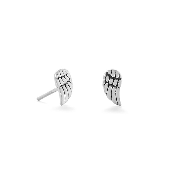 Sterling Silver Oxidized Angel Wing Stud Earrings