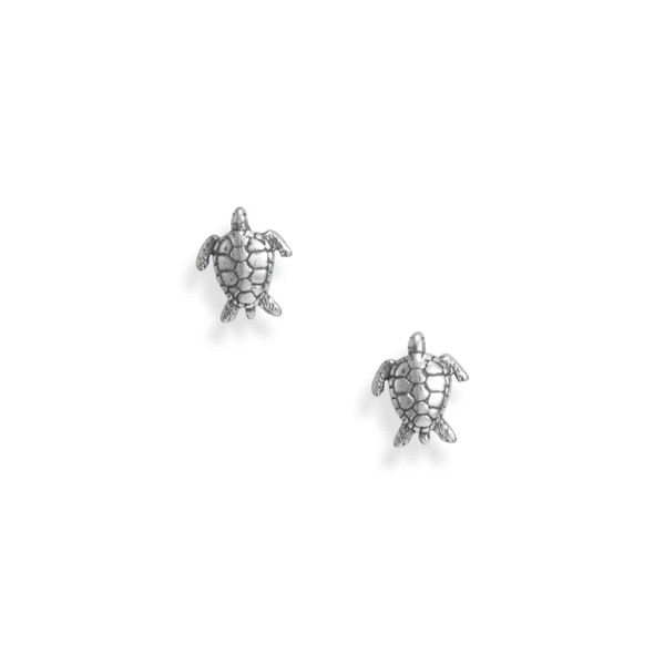 Sterling Silver Oxidized Sea Turtle Stud Earrings