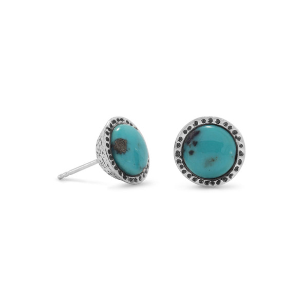 Sterling Silver Oxidized Simulated Turquoise Stud Earrings