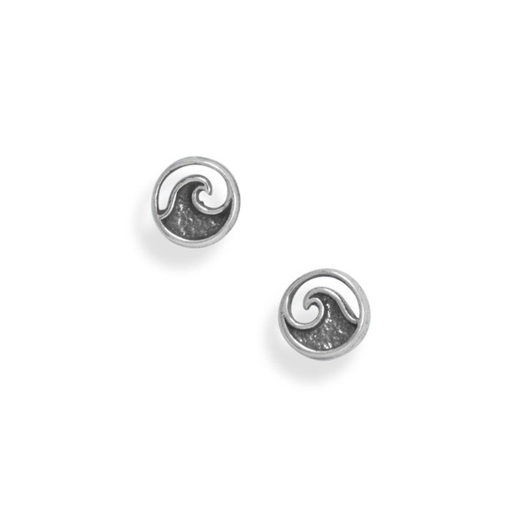 Sterling Silver Oxidized Wave Outline Stud Earrings