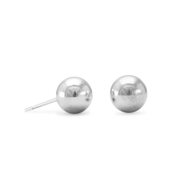 Sterling Silver Rhodium Plated 8mm Ball Stud Earrings