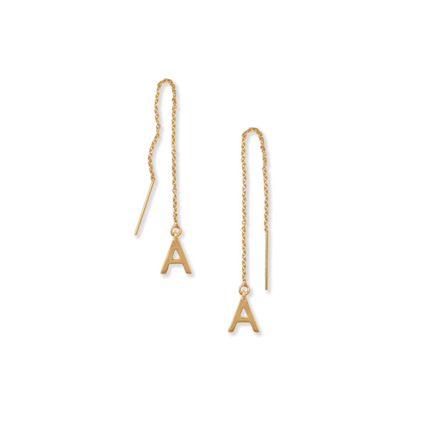 Sterling Silver 14 Karat Gold Plated "A" Initial Threader Earrings