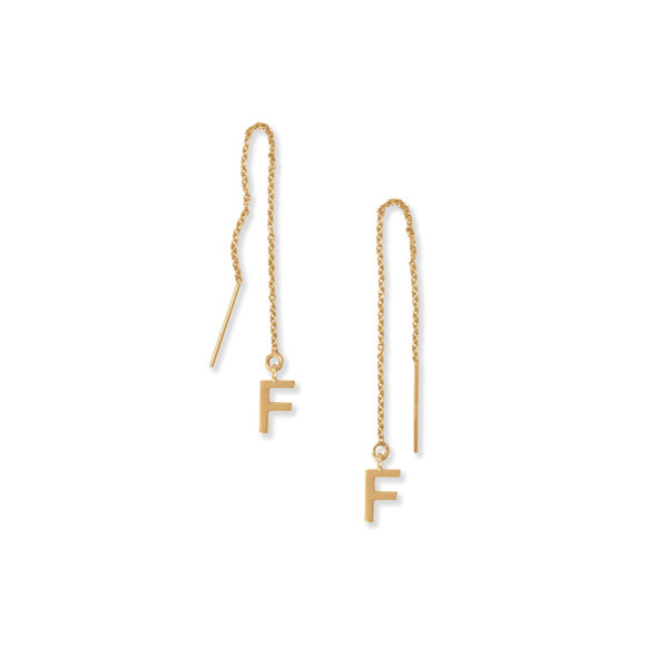 Sterling Silver 14 Karat Gold Plated "F" Initial Threader Earrings