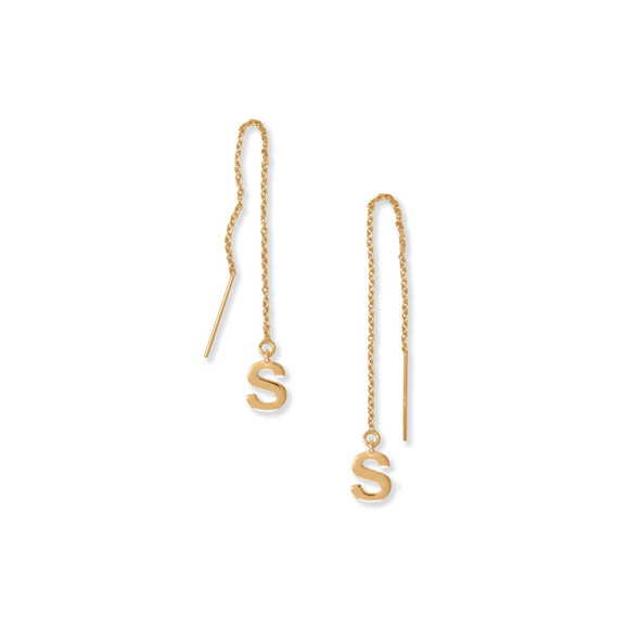 Sterling Silver 14 Karat Gold Plated "S" Initial Threader Earrings