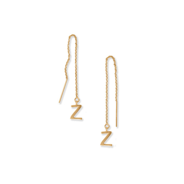 Sterling Silver 14 Karat Gold Plated "Z" Initial Threader Earrings