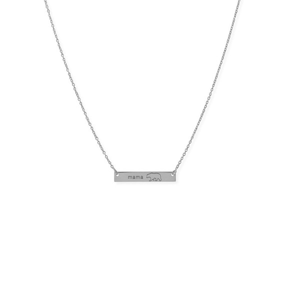 16"+2?é?Ç¥ Sterling Silver "Mama Bear" Bar Necklace