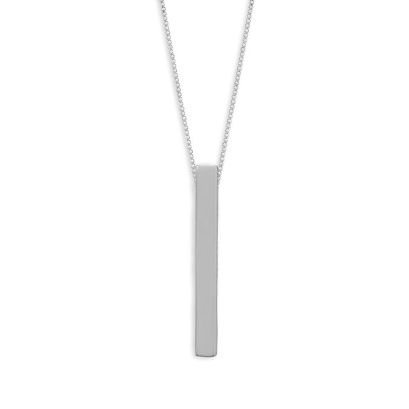 Sterling Silver Four Sided Rhodium Plated Vertical Bar Drop Necklace