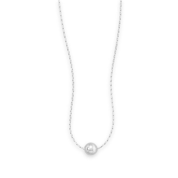 Sterling Silver 16" Rhodium Plated Necklace with Polished Bead