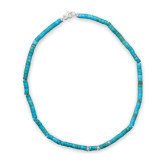 Sterling Silver 21" Simulated Turquoise Heshi Bead Necklace