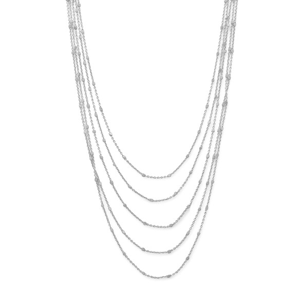 Sterling Silver Rhodium Plated Five Strand Satellite Chain Necklace