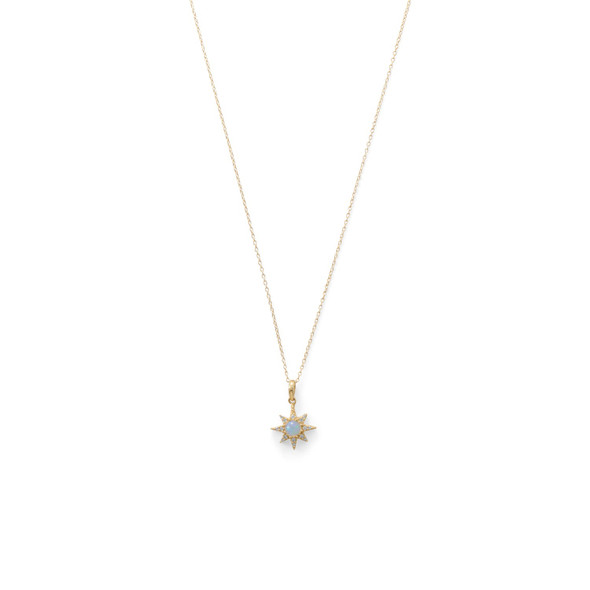 Sterling Silver 14 Karat Gold Plated CZ Star and Synthetic Opal Necklace