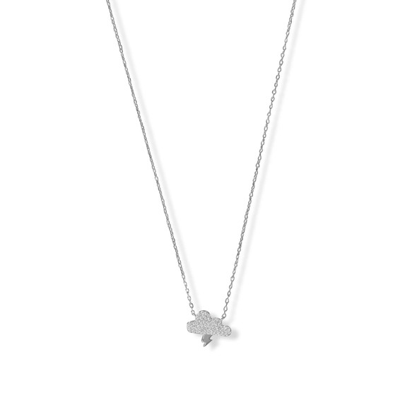 Sterling Silver 15" + 2" Rhodium Plated CZ Storm Cloud Necklace