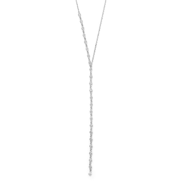 Sterling Silver 16"+2 Rhodium Plated Bezel CZ Lariat Necklace