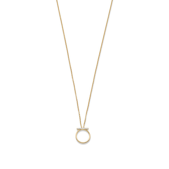 Sterling Silver 18 Karat Gold Plated CZ Bar and Circle Necklace