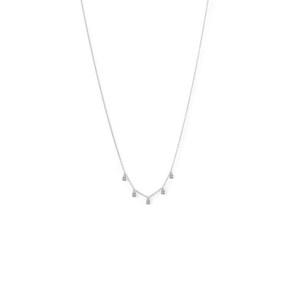 Sterling Silver Rhodium Plated Dainty CZ Charm Necklace