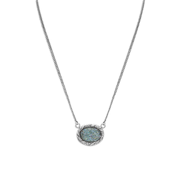 Sterling Silver 18" Oval Roman Glass Necklace