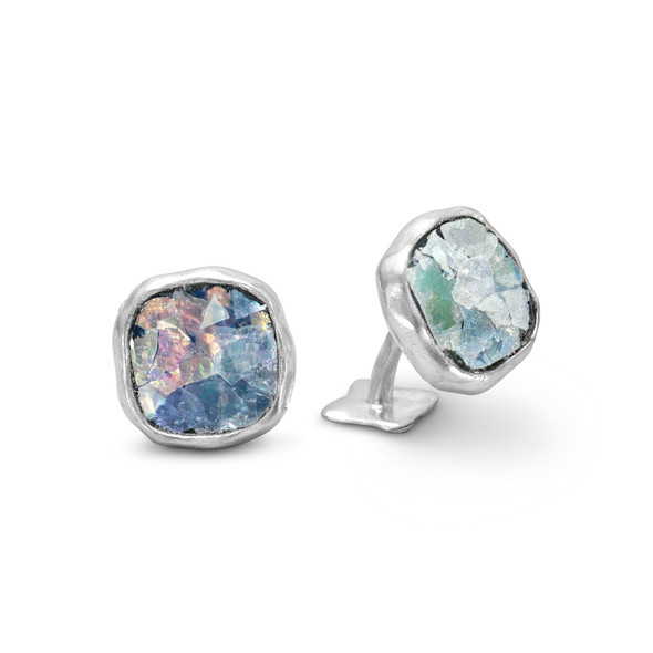 Sterling Silver Ancient Roman Glass Cuff Links