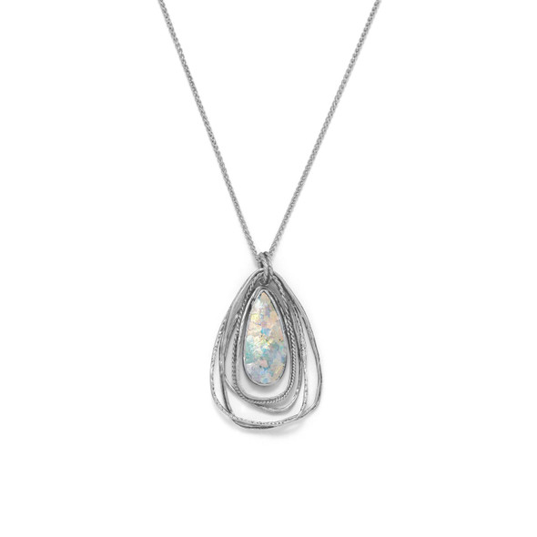 Sterling Silver Ancient Roman Glass Two Part Pear Drop Pendant Necklace