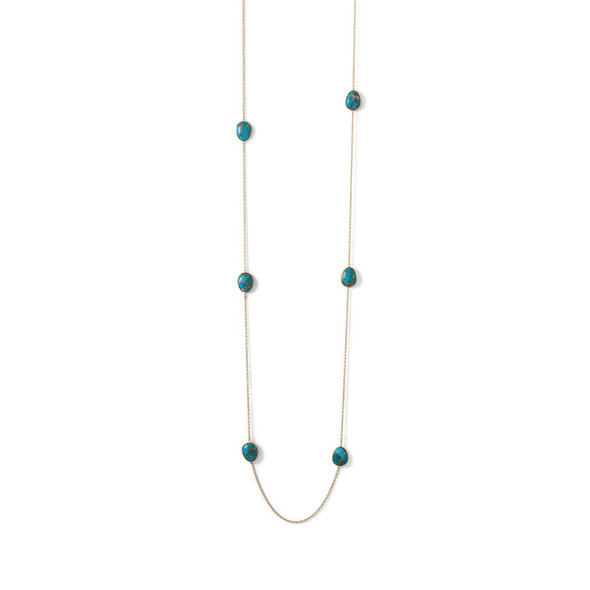 Sterling Silver 14 Karat Gold Plated Simulated Turquoise Stone Endless Necklace