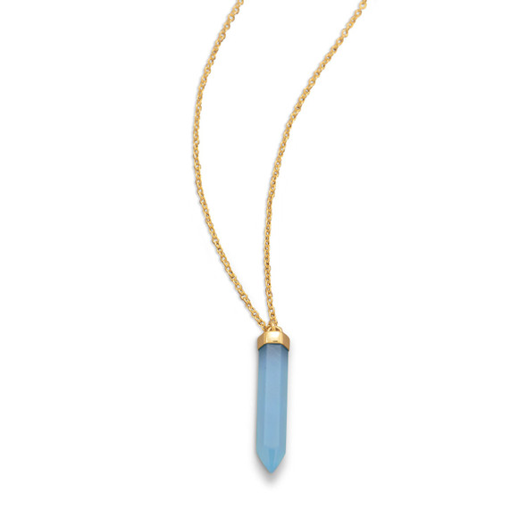 Sterling Silver 14 Karat Gold Plated Spike Pencil Cut Blue Chalcedony Necklace