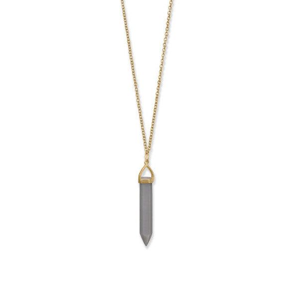 Sterling Silver 14 Karat Gold Plated Spike Pencil Cut Gray Moonstone Necklace