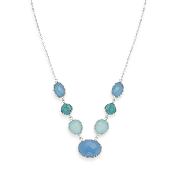 Sterling Silver Stabilized Simulated Turquoise and Chalcedony Necklace