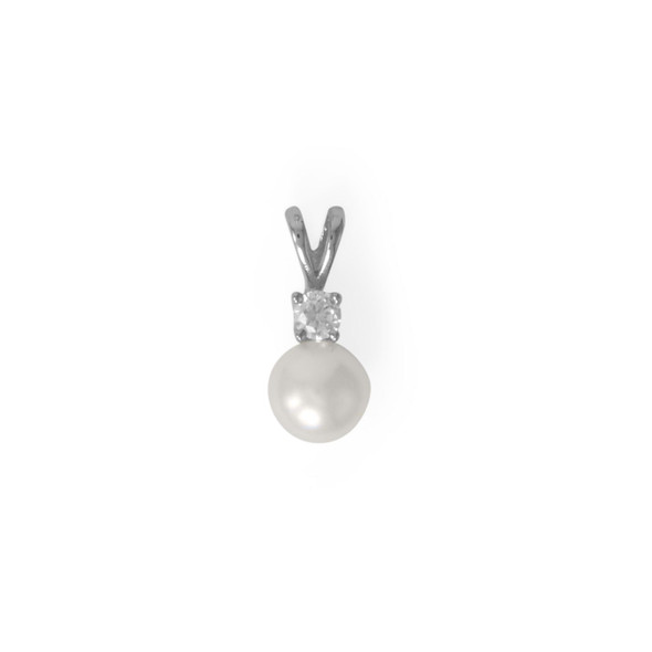 Sterling Silver Rhodium Plated CZ and Cultured Freshwater Pearl Slide
