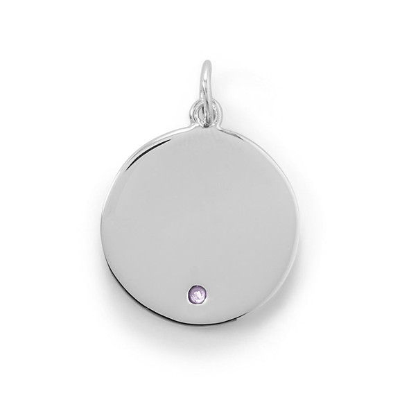 Sterling Silver Engravable Rhodium Plated CZ Pendant - June Simulated Birthstone