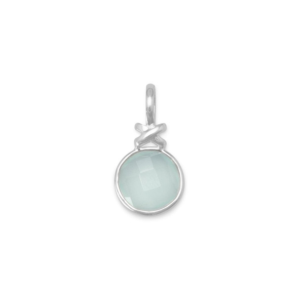 Sterling Silver Faceted Sea Green Chalcedony Pendant with "X" Design