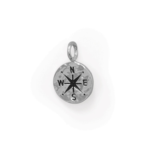 Sterling Silver Keep It Moving! Hammered Compass Pendant