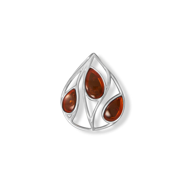 Sterling Silver Polished Cutout Pear and Amber Slide Pendant