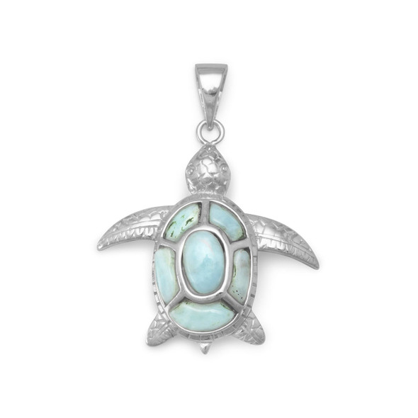 Sterling Silver Larimar Turtle Pendant