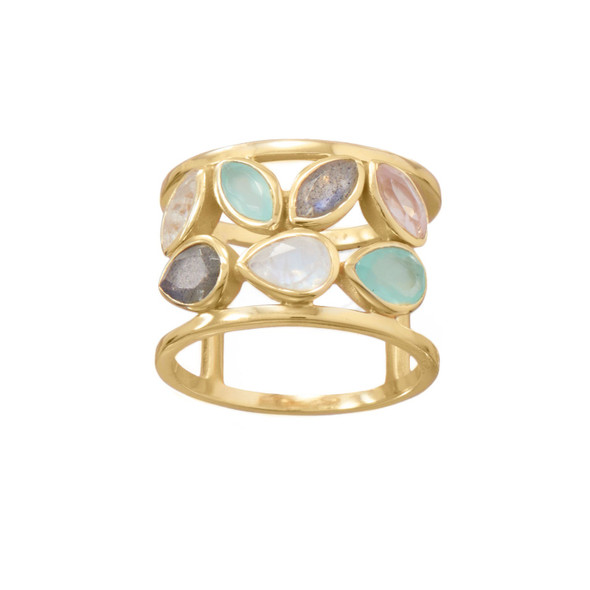 Sterling Silver 14 Karat Gold Plated Multi Stone Ring