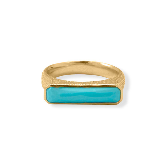 Sterling Silver 14 Karat Gold Plated Simulated Turquoise Bar Ring