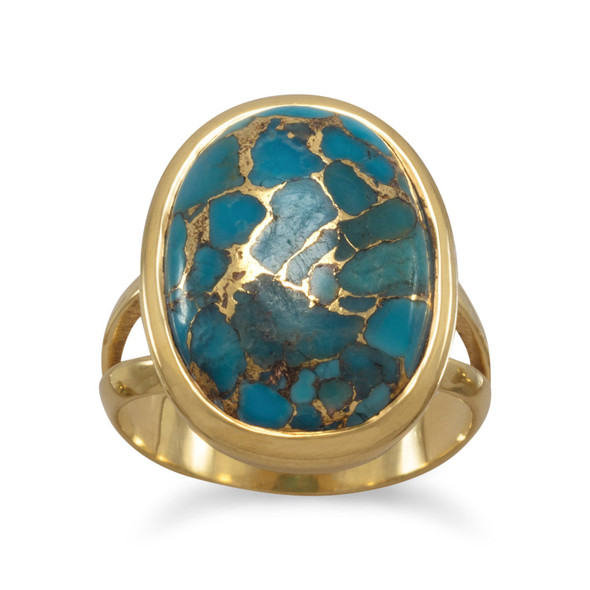 Sterling Silver 14 Karat Gold Plated Simulated Turquoise Ring