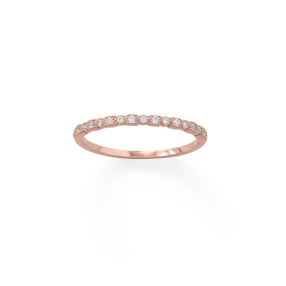 Sterling Silver 14 Karat Rose Gold Plated Thin CZ Ring