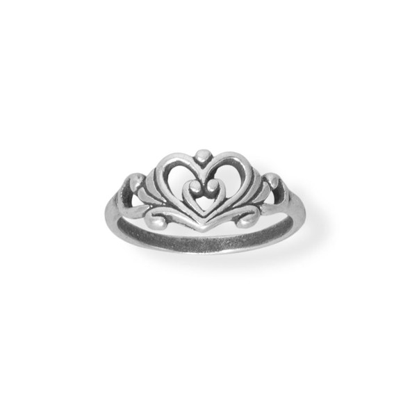 Sterling Silver Double Heart and Swirl Design Ring