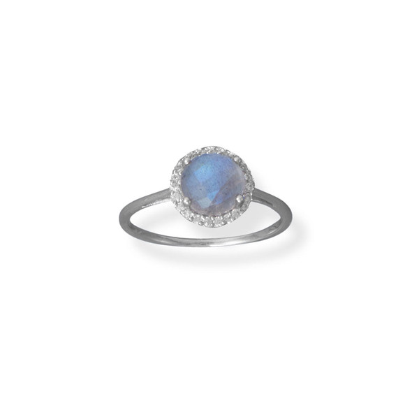 Sterling Silver Luxe Labradorite! Rhodium Plated Labradorite and CZ Halo Ring