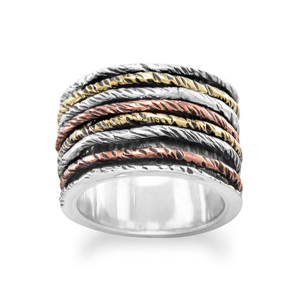 Sterling Silver Oxidized Ring with Tri Tone Bands