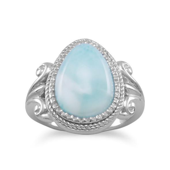 Sterling Silver Pear Shape Larimar Ring